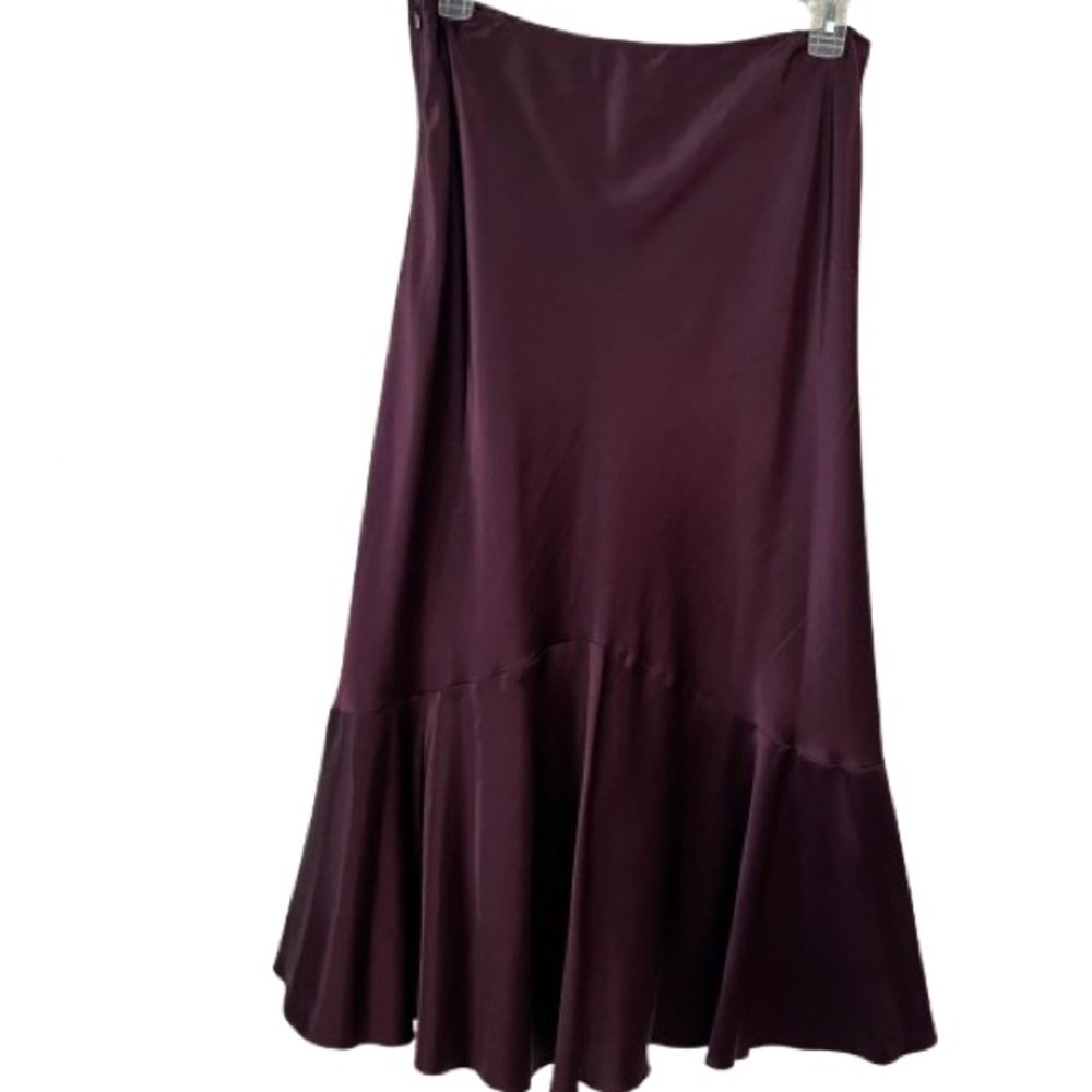 Ralph Lauren 100% Silk Skirt Eggplant/Wine Fully Lined Side Zip Sz 12